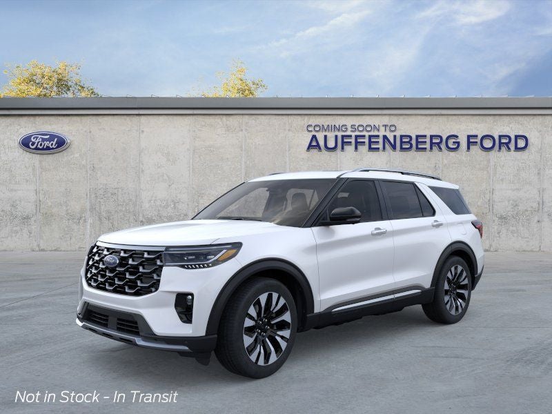 2026 Ford Explorer Platinum in White — front three-quarter view