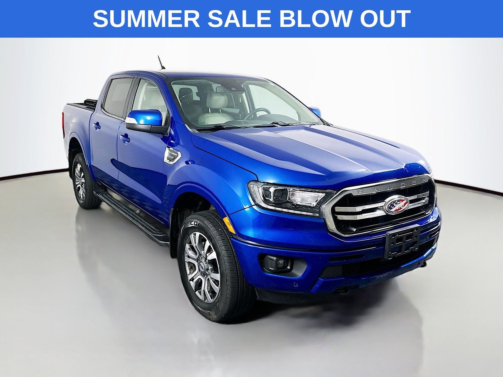 2019 Ford Ranger Lariat in Lightning Blue Metallic — front three-quarter view