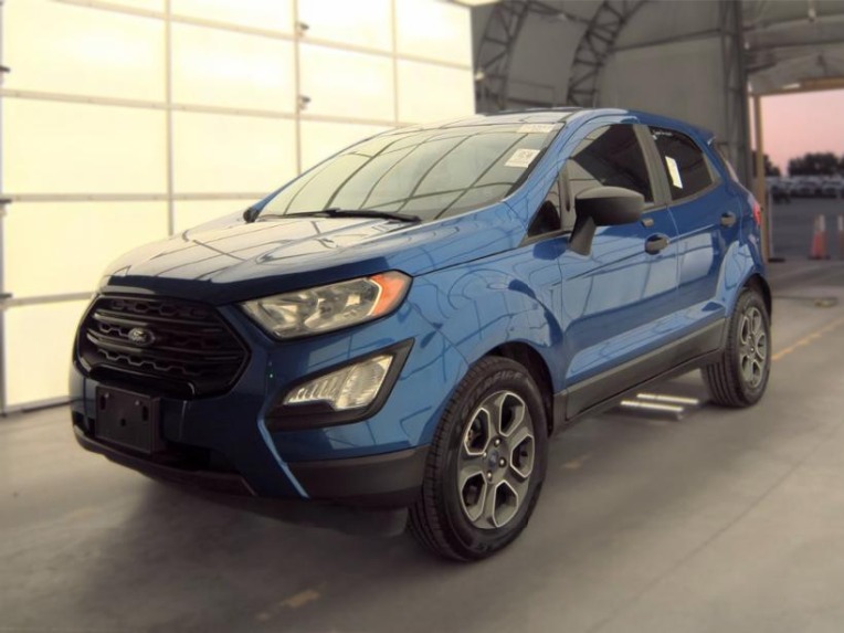 2019 Ford EcoSport S in Lightning Blue Metallic — front three-quarter view