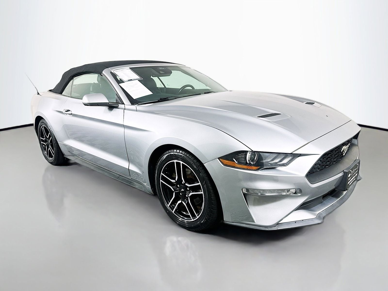 2021 Ford Mustang EcoBoost Premium in Iconic Silver Metallic — front three-quarter view