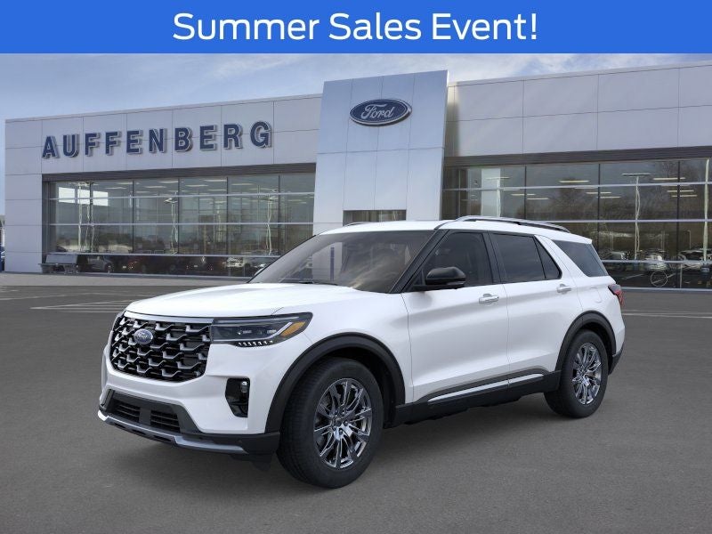 2026 Ford Explorer Platinum in White Metallic — front three-quarter view