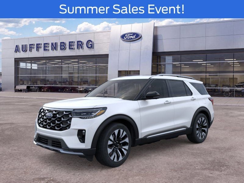 2026 Ford Explorer Platinum in White — front three-quarter view