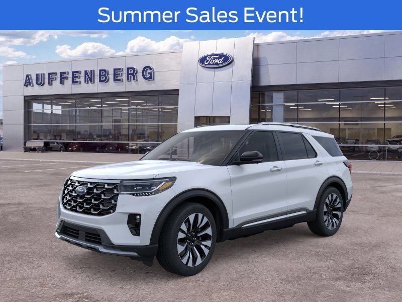 2026 Ford Explorer Platinum in White Metallic — front three-quarter view