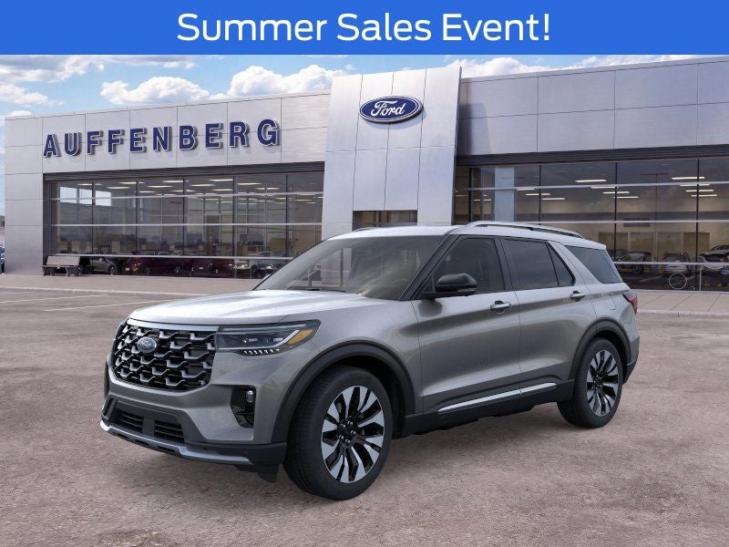 2026 Ford Explorer Platinum in Gray Metallic — front three-quarter view