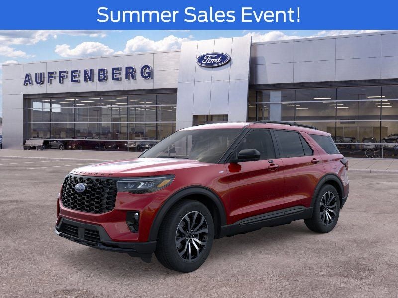 2026 Ford Explorer ST-Line in Red Metallic — front three-quarter view
