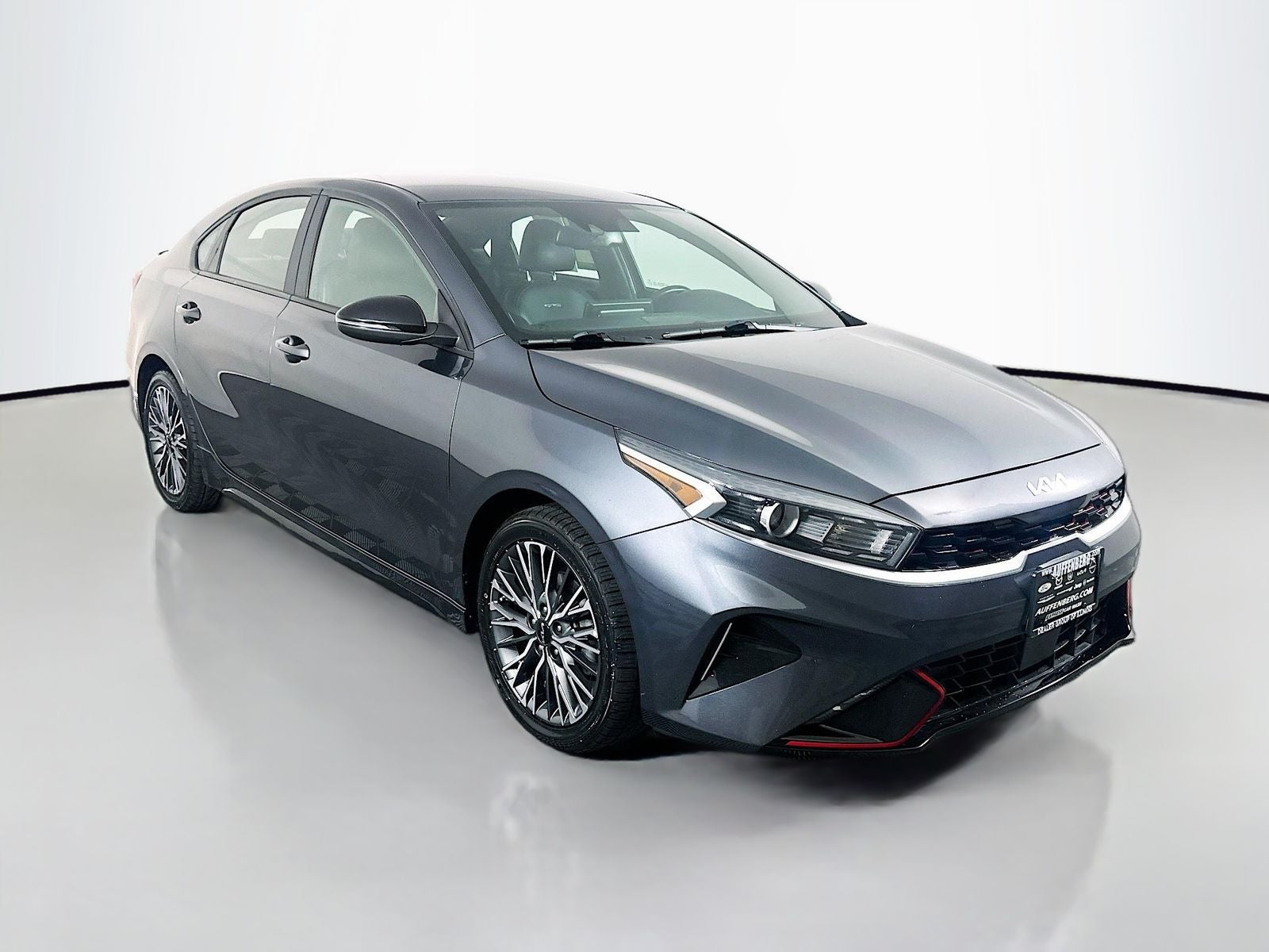 2022 Kia Forte GT-Line in Gravity Gray — front three-quarter view