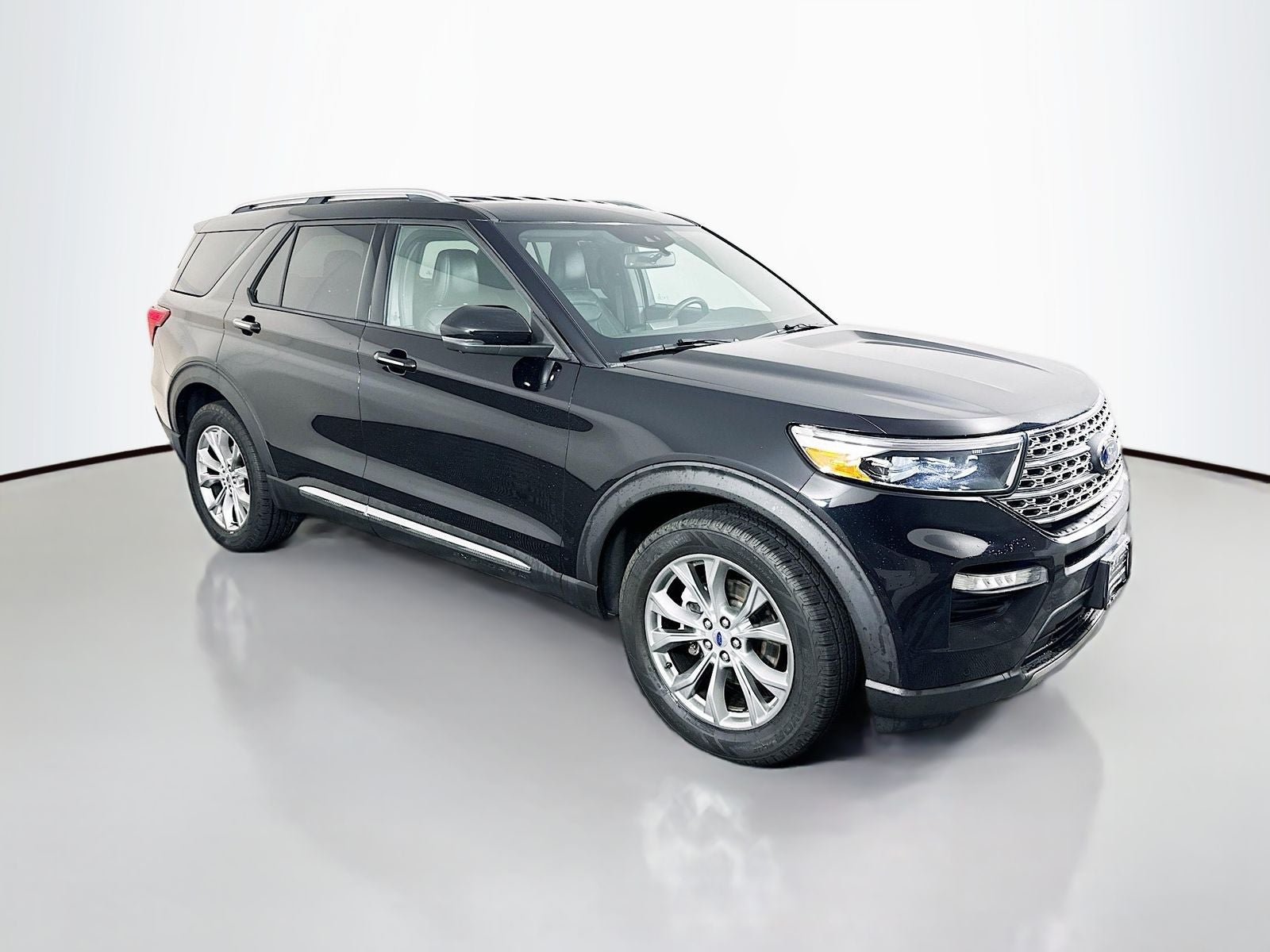 2020 Ford Explorer Limited in Agate Black Metallic — front three-quarter view