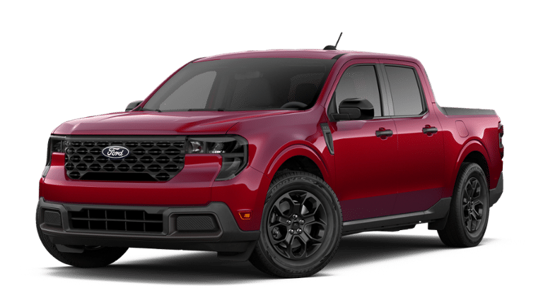 2026 Ford Maverick XLT in Ruby Red Metallic Tinted Clearcoat — front three-quarter view