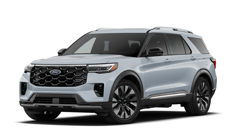 2026 Ford Explorer Platinum in Space White Metallic — front three-quarter view
