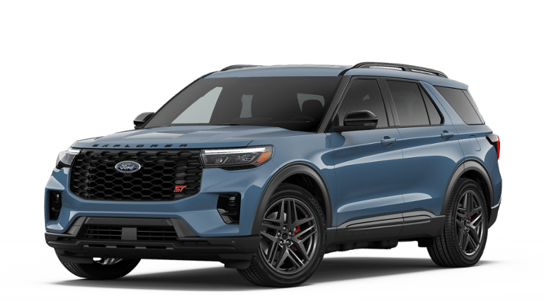 2026 Ford Explorer ST in Vapor Blue Metallic — front three-quarter view