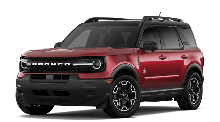 2026 Ford Bronco Sport Outer Banks in Ruby Red Metallic Tinted Clearcoat — front three-quarter view